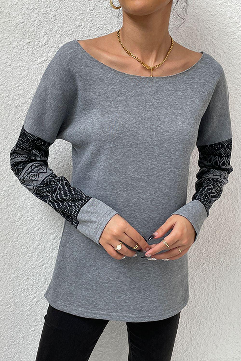 Stylishly Comfy Boat Neck Long Sleeve Top - MXSTUDIO.COM