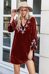 Stylishly Cozy Long Sleeve V-Neck Mini Dress - MXSTUDIO.COM