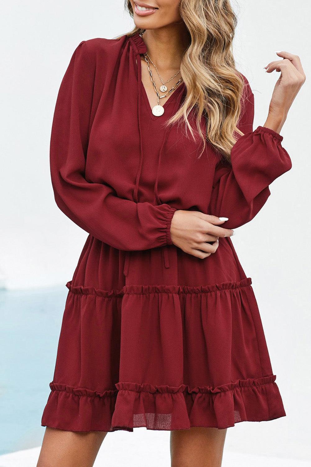 Stylishly Free Long Balloon Sleeve Mini Dress - MXSTUDIO.COM