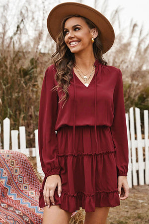 Stylishly Free Long Balloon Sleeve Mini Dress - MXSTUDIO.COM