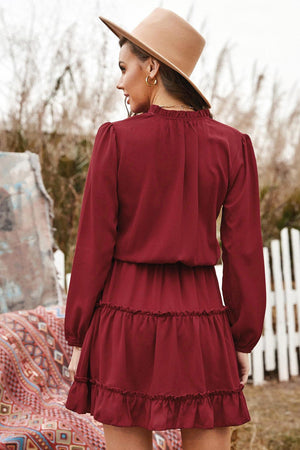 Stylishly Free Long Balloon Sleeve Mini Dress - MXSTUDIO.COM
