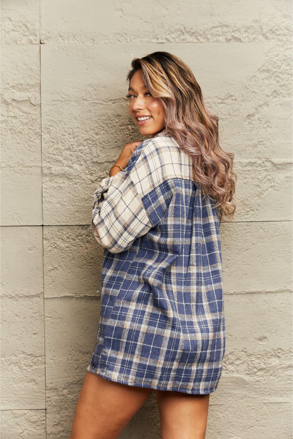 Stylishly Secure Buttoned Plaid Shacket - MXSTUDIO.COM