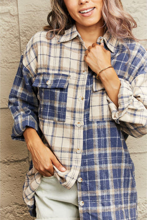 Stylishly Secure Buttoned Plaid Shacket - MXSTUDIO.COM