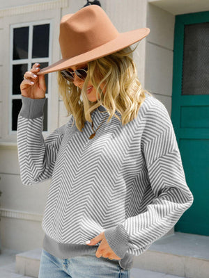 Stylishly Snug Chevron Crew Neck Pullover Sweater - MXSTUDIO.COM