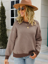 Stylishly Snug Chevron Crew Neck Pullover Sweater - MXSTUDIO.COM