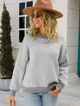 Stylishly Snug Chevron Crew Neck Pullover Sweater - MXSTUDIO.COM