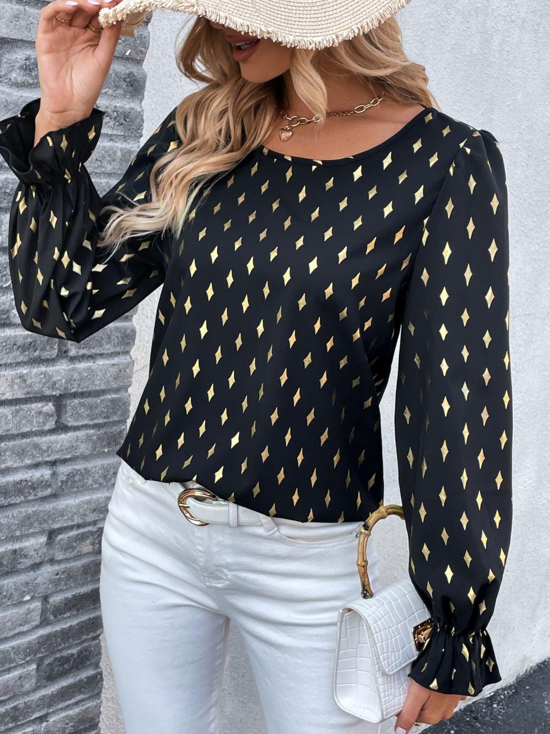 Stylishly Timeless Black Long Sleeve Blouse - MXSTUDIO.COM