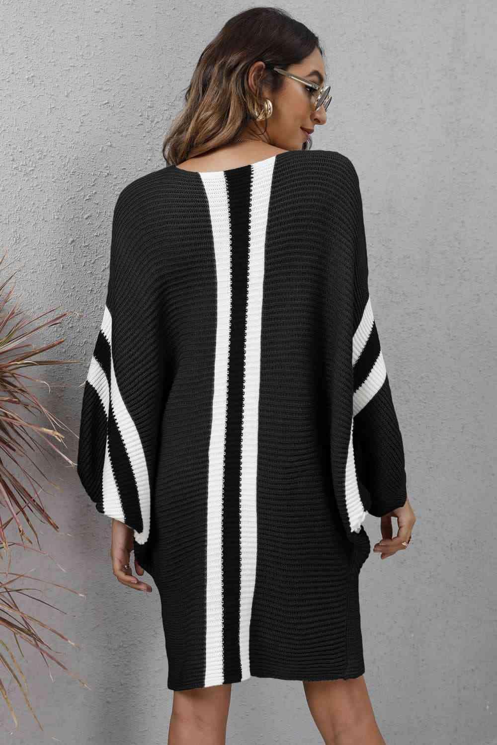 Stylishly Warm Rib Knit Dolman Sleeve Sweater Dress - MXSTUDIO.COM