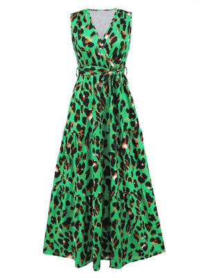 a green and black leopard print dress