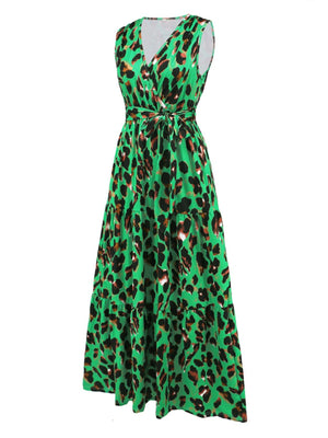 a green and black leopard print dress