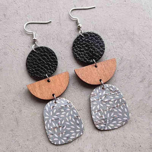 Suitable For You Leather & Wood Drop Earrings-MXSTUDIO.COM