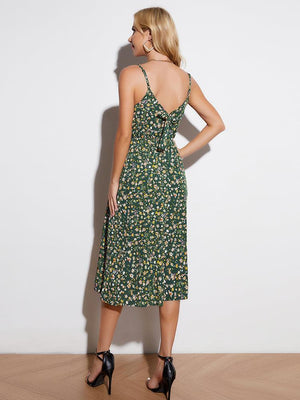 Sultry Summer Floral Sleeveless Green Midi Dress - MXSTUDIO.COM