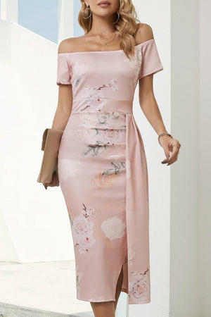 Summer Aesthetic Printed Off Shoulder Slit Dress - MXSTUDIO.COM