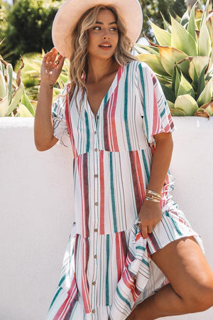 Summer Attire Striped Tiered Shirt Midi Dress - MXSTUDIO.COM