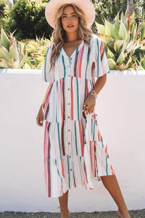 Summer Attire Striped Tiered Shirt Midi Dress - MXSTUDIO.COM