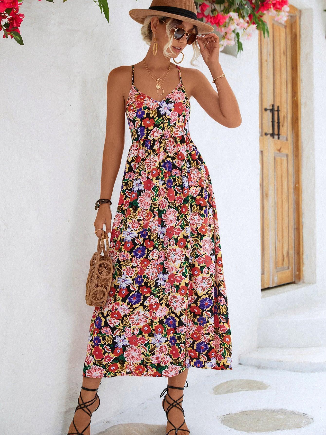 Summer Babe Floral Backless Split Dress - MXSTUDIO.COM
