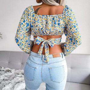 Summer Babe Floral Crisscross Cropped Top - MXSTUDIO.COM