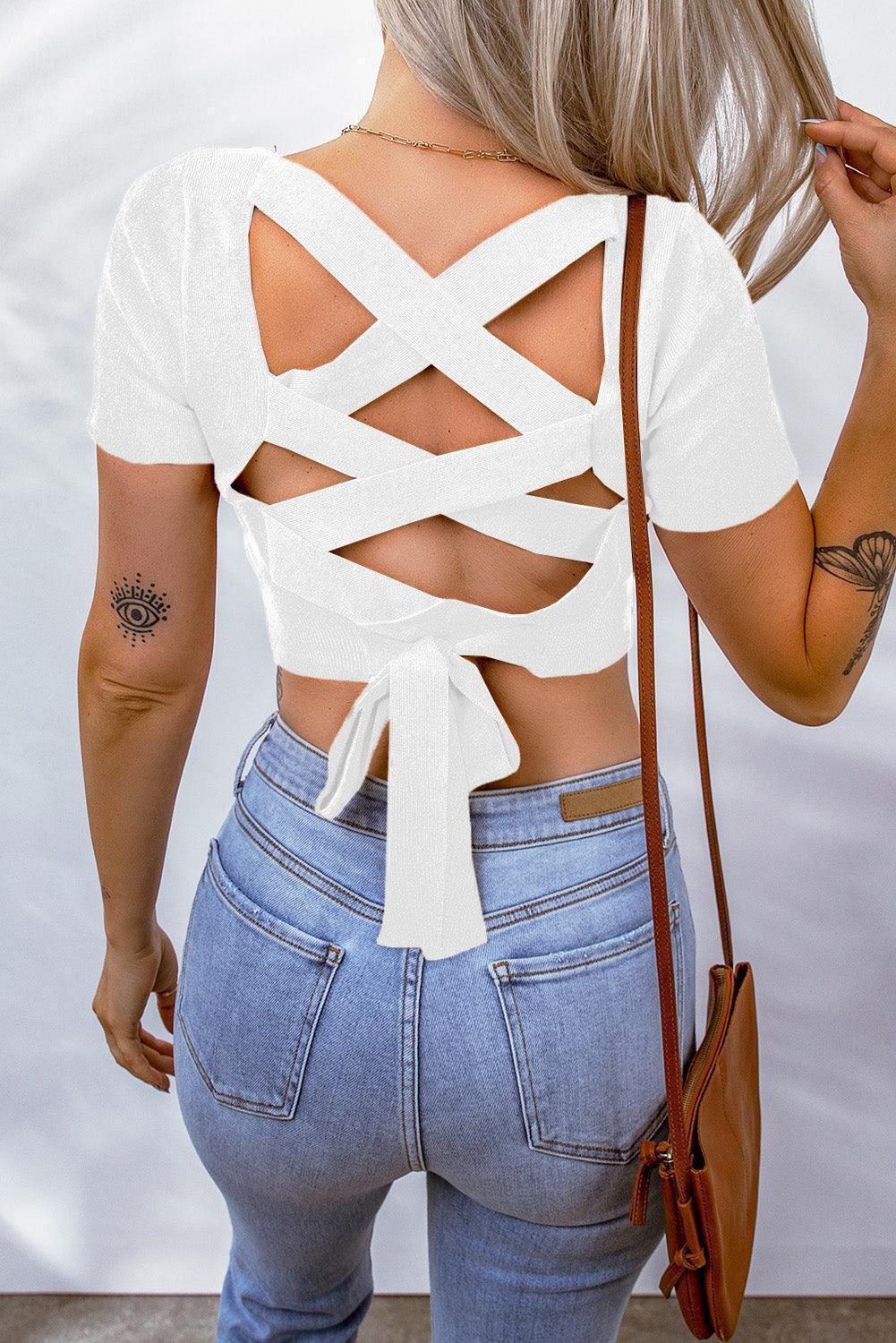 Summer Babe Lace-Up Square Neck Crop Top - MXSTUDIO.COM