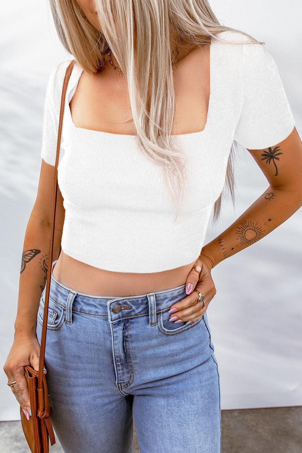 Summer Babe Lace-Up Square Neck Crop Top - MXSTUDIO.COM