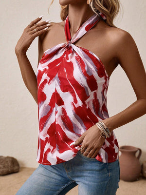 a woman in a red and white top smoking a cigarette