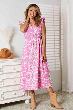 Summer Barbie Fuchsia Pink Floral Midi Dress - MXSTUDIO.COM