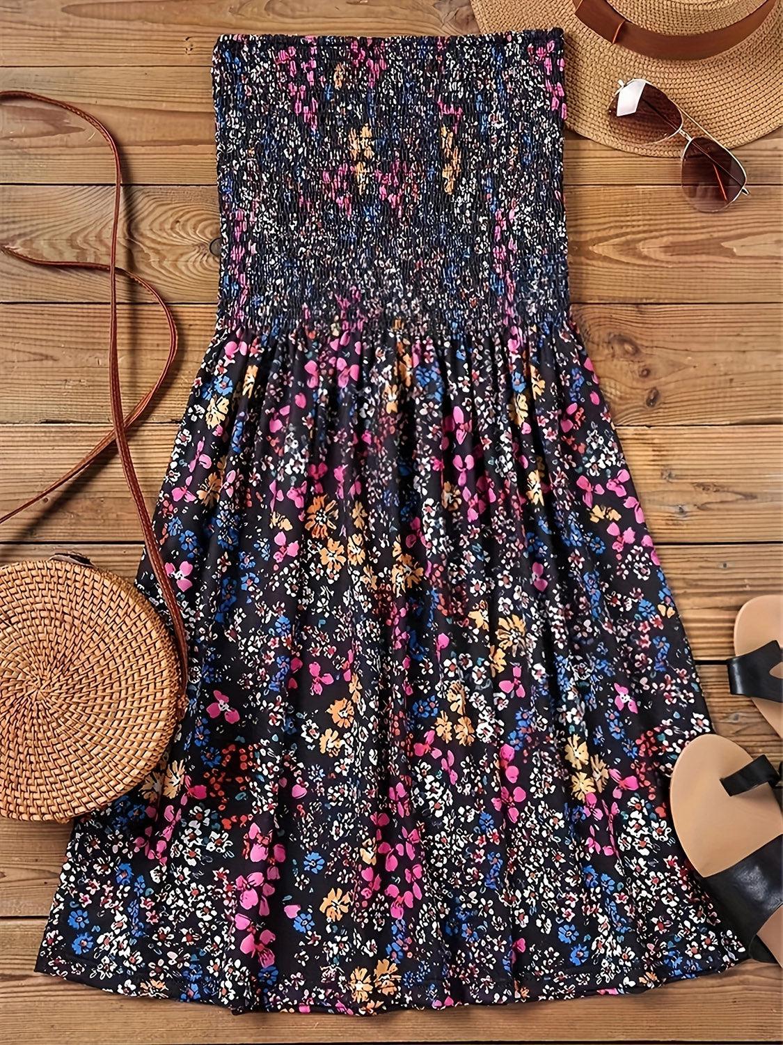 a woman's dress and hat on a wooden floor