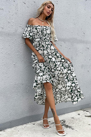 Summer Chick Floral Off-Shoulder Slit Dress - MXSTUDIO.COM