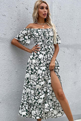 Summer Chick Floral Off-Shoulder Slit Dress - MXSTUDIO.COM