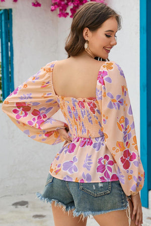 Summer Cutie Long Sleeve Floral Peplum Blouse - MXSTUDIO.COM