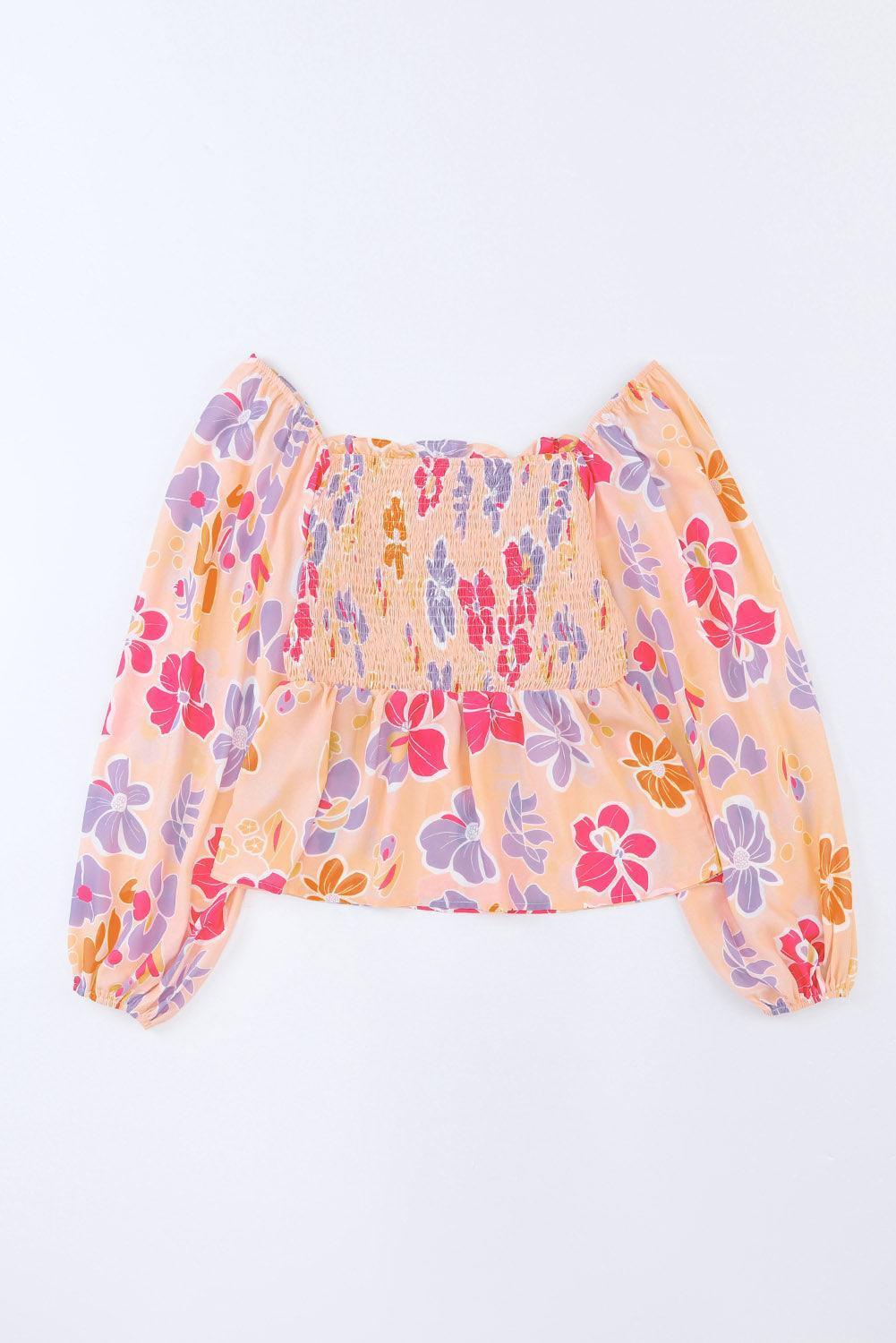 Summer Cutie Long Sleeve Floral Peplum Blouse - MXSTUDIO.COM