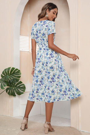 Summer Darling Short Sleeve Floral Midi Dress - MXSTUDIO.COM