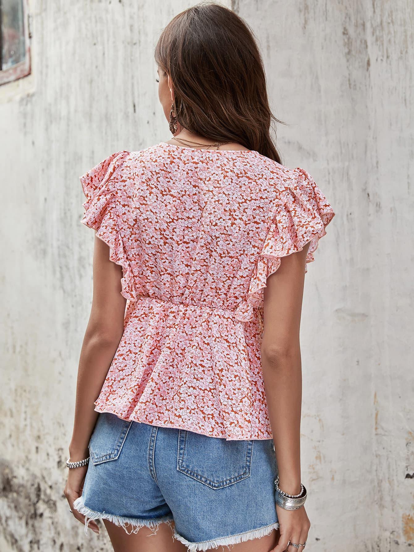 Summer Darling V Neck Floral Peplum Blouse - MXSTUDIO.COM