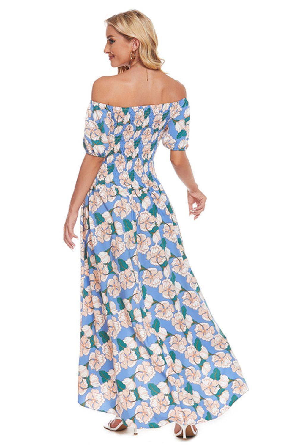 Summer Dazzle Floral Off-Shoulder Slit Maxi Dress - MXSTUDIO.COM