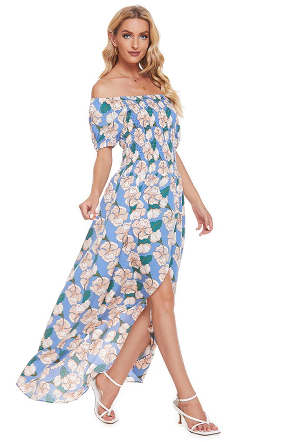 Summer Dazzle Floral Off-Shoulder Slit Maxi Dress - MXSTUDIO.COM