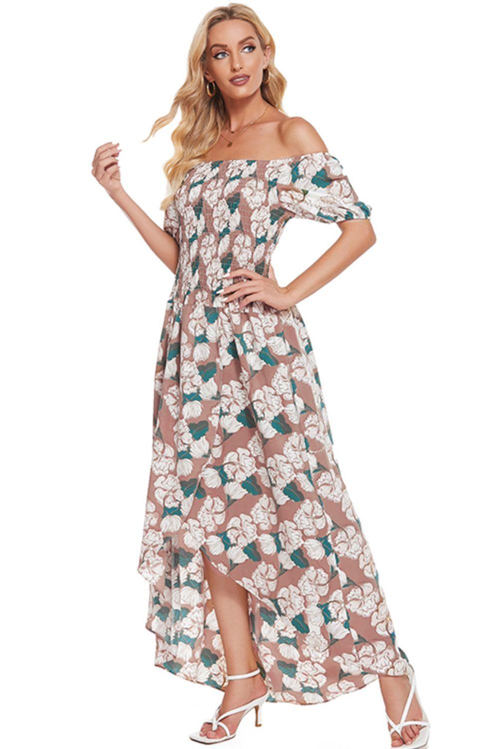 Summer Dazzle Floral Off-Shoulder Slit Maxi Dress - MXSTUDIO.COM