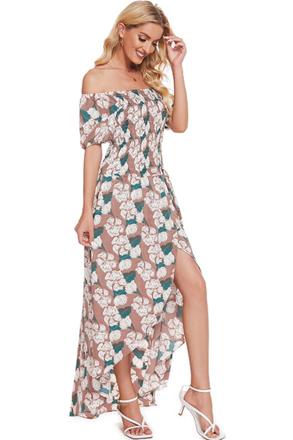 Summer Dazzle Floral Off-Shoulder Slit Maxi Dress - MXSTUDIO.COM