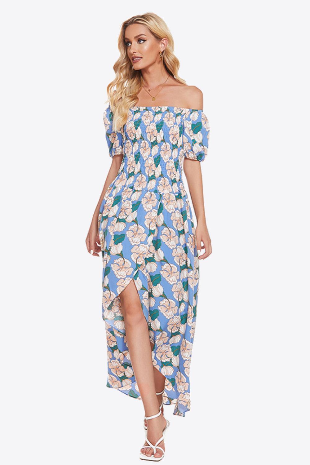 Summer Dazzle Floral Off-Shoulder Slit Maxi Dress - MXSTUDIO.COM