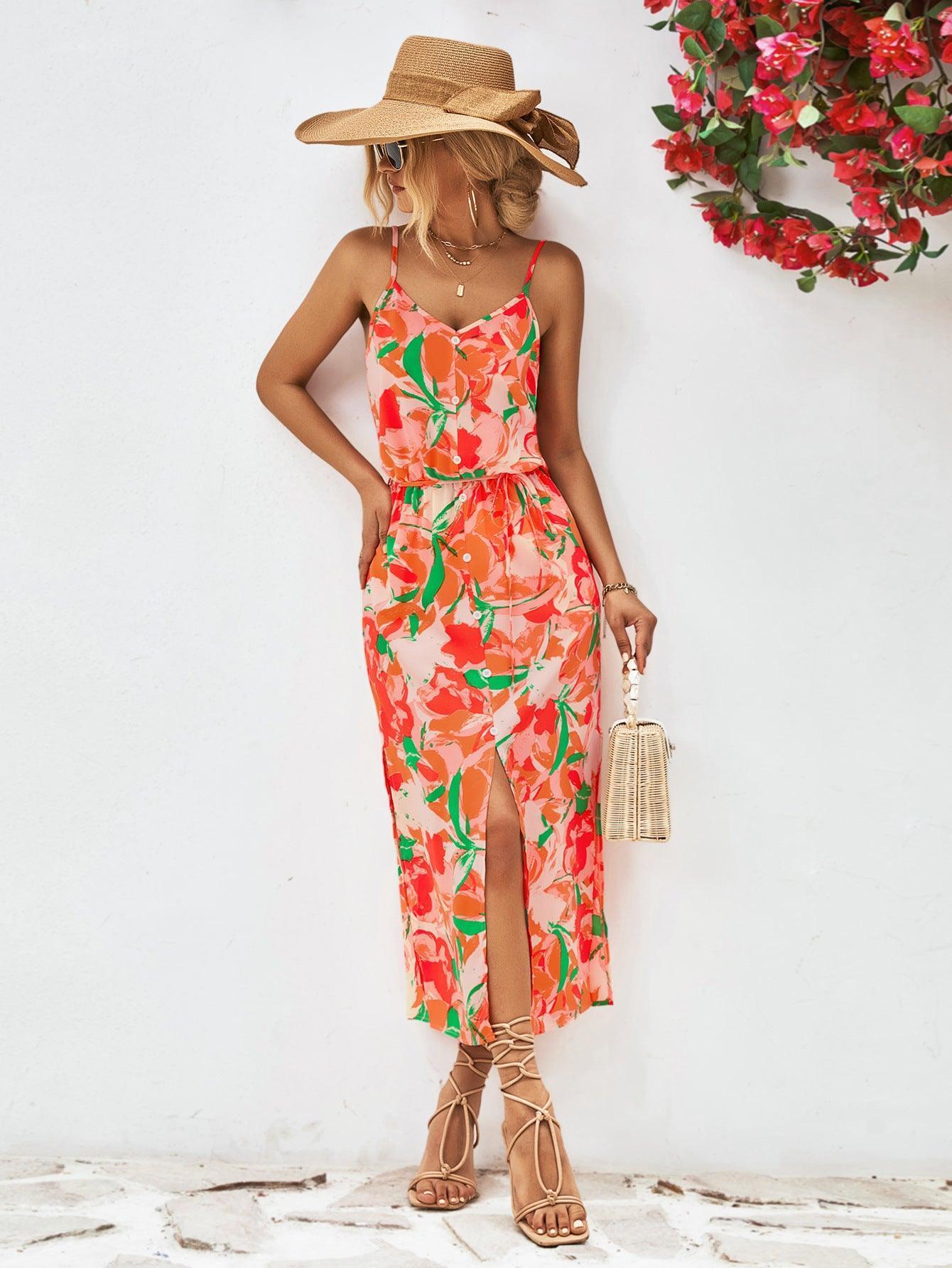 Summer Delight Slit Spaghetti Strap Midi Dress - MXSTUDIO.COM