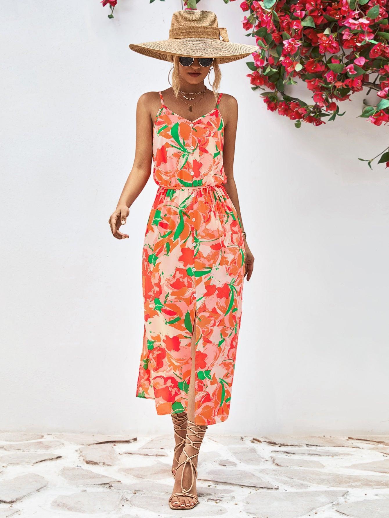 Summer Delight Slit Spaghetti Strap Midi Dress - MXSTUDIO.COM