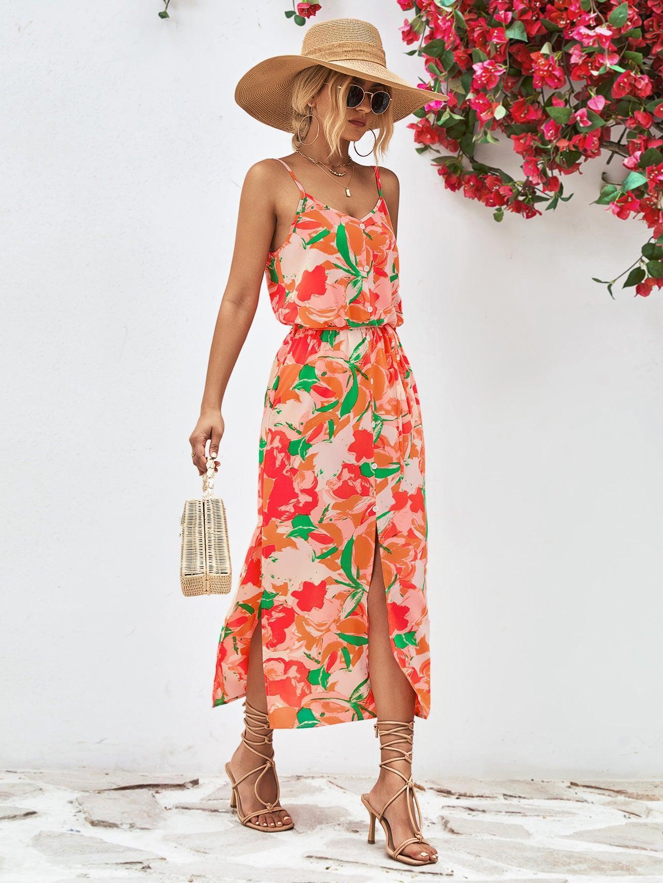 Summer Delight Slit Spaghetti Strap Midi Dress - MXSTUDIO.COM