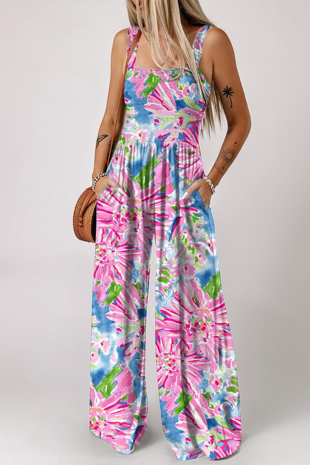 Summer Delight Smocked Floral Wide Leg Jumpsuit - MXSTUDIO.COM - Stylish Womens Clothing