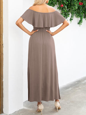 Summer Deluxe Slit A-Line Off Shoulder Maxi Dress - MXSTUDIO.COM