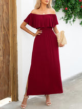 Summer Deluxe Slit A-Line Off Shoulder Maxi Dress - MXSTUDIO.COM