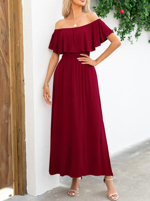 Summer Deluxe Slit A-Line Off Shoulder Maxi Dress - MXSTUDIO.COM