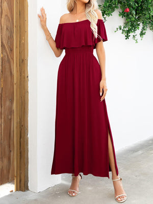 Summer Deluxe Slit A-Line Off Shoulder Maxi Dress - MXSTUDIO.COM