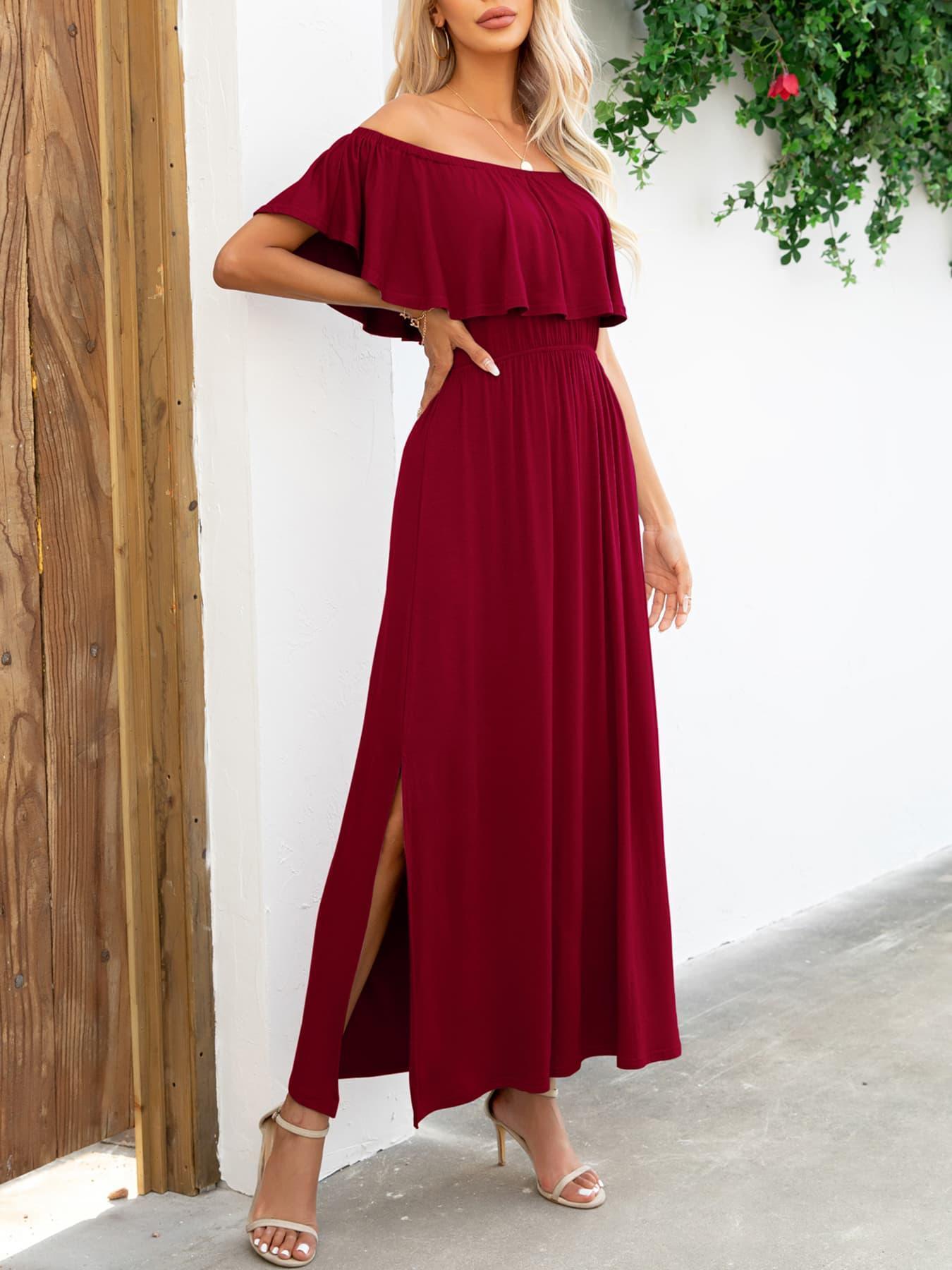 Summer Deluxe Slit A-Line Off Shoulder Maxi Dress - MXSTUDIO.COM