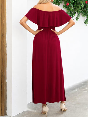 Summer Deluxe Slit A-Line Off Shoulder Maxi Dress - MXSTUDIO.COM