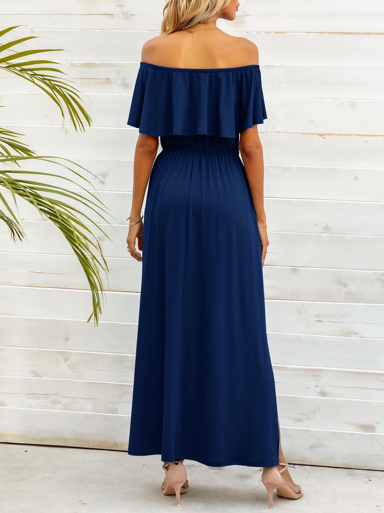 Summer Deluxe Slit A-Line Off Shoulder Maxi Dress - MXSTUDIO.COM