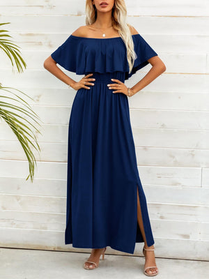 Summer Deluxe Slit A-Line Off Shoulder Maxi Dress - MXSTUDIO.COM