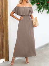 Summer Deluxe Slit A-Line Off Shoulder Maxi Dress - MXSTUDIO.COM